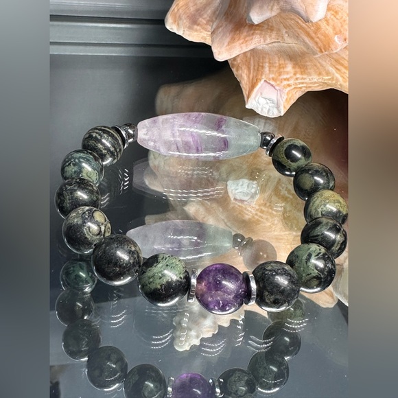 KAMBABA + FLUORITE NATURAL STONES BRACELET size 7.5” - Picture 5 of 11
